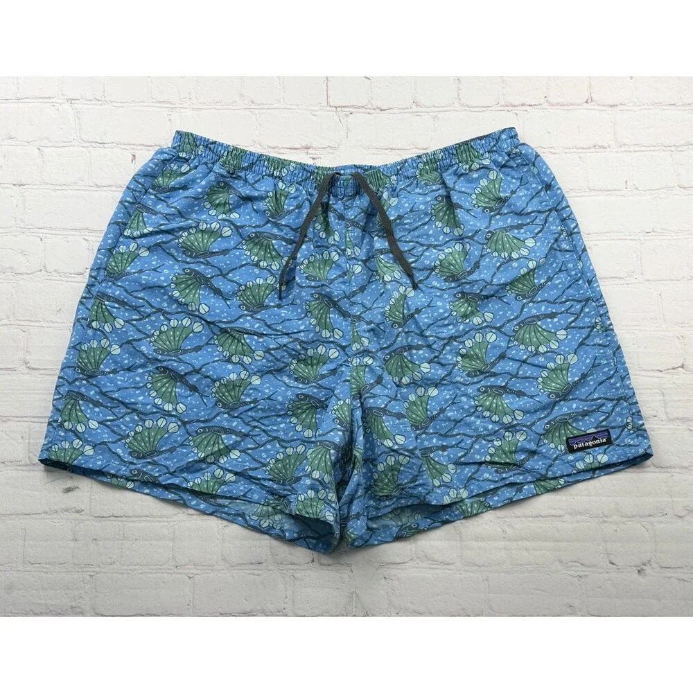 Patagonia Swim Trunks Shorts Men’s Blue Fish Y2K Print Mesh Lined XL
